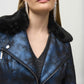 Foiled Suede Jacket With Faux-fur Collar