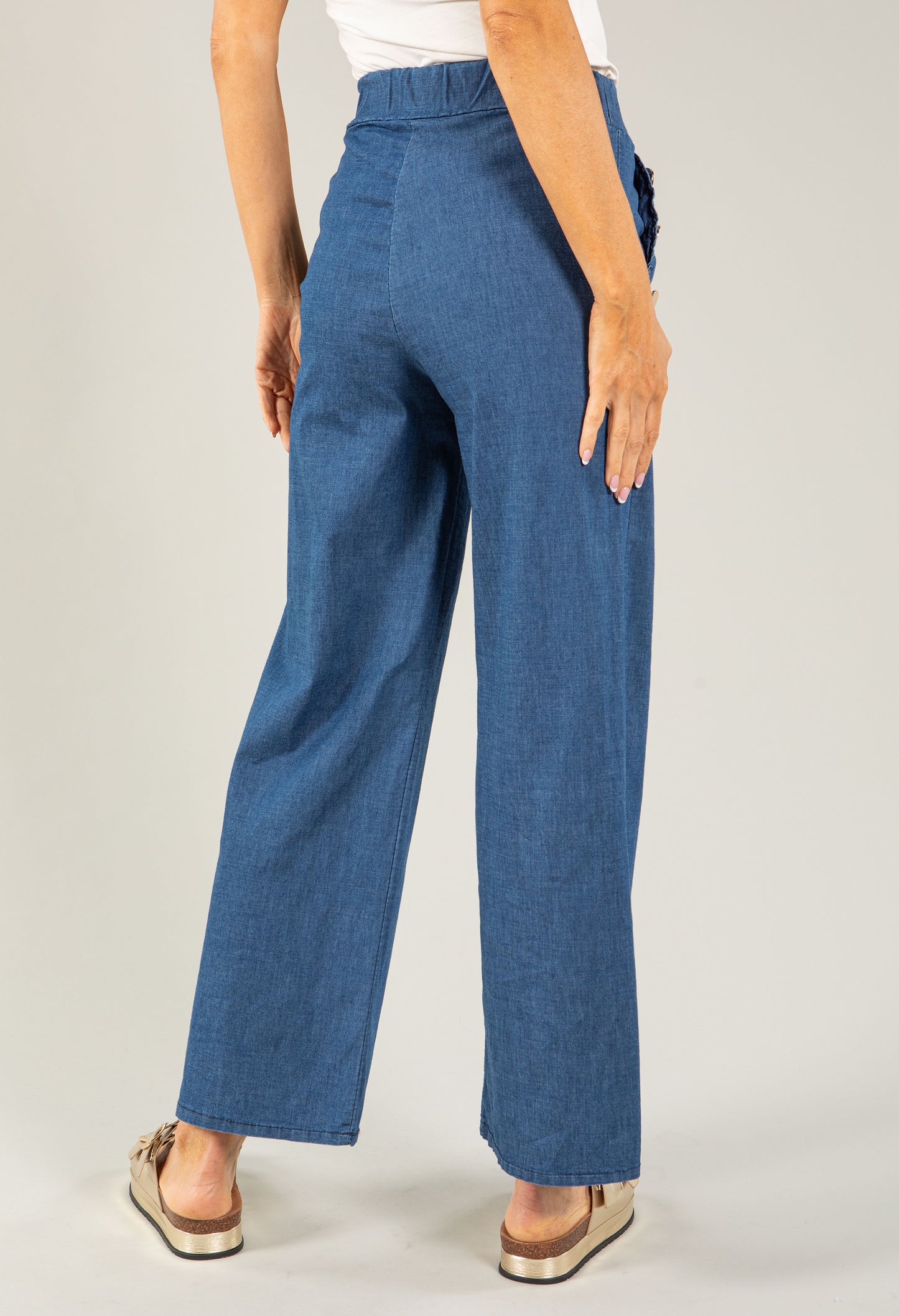 High Waist Button Detail Trousers