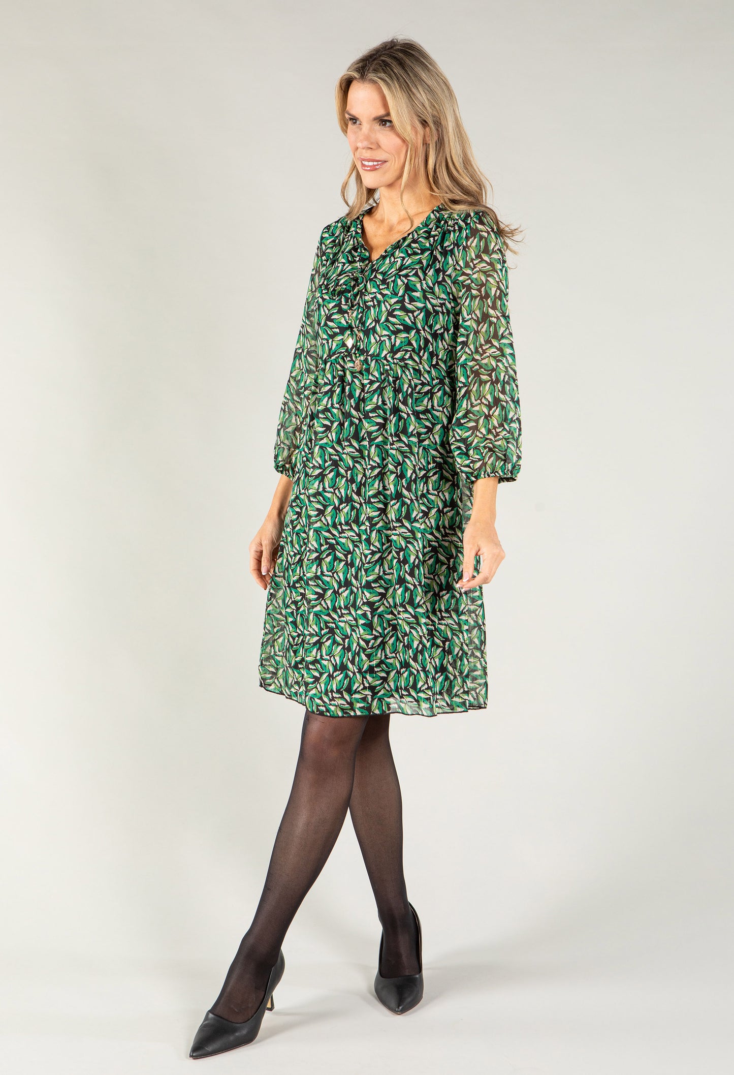 Leaf Print V Neck Dress