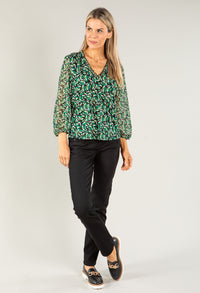 Leaf Print V Neck Top