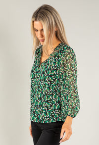 Leaf Print V Neck Top