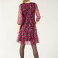 Rose Printed Lace Pleated Dress