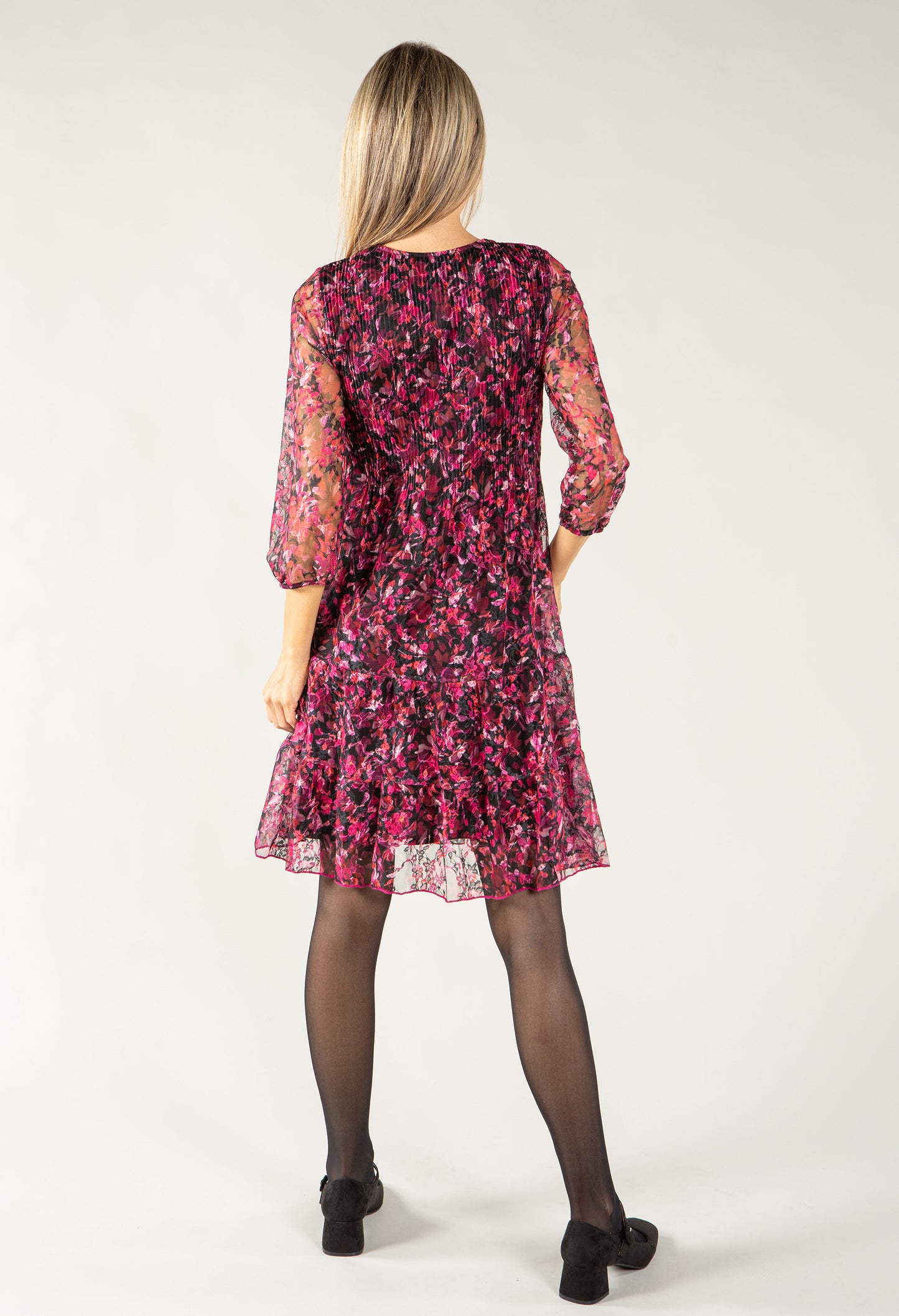 Rose Printed Lace Pleated Dress