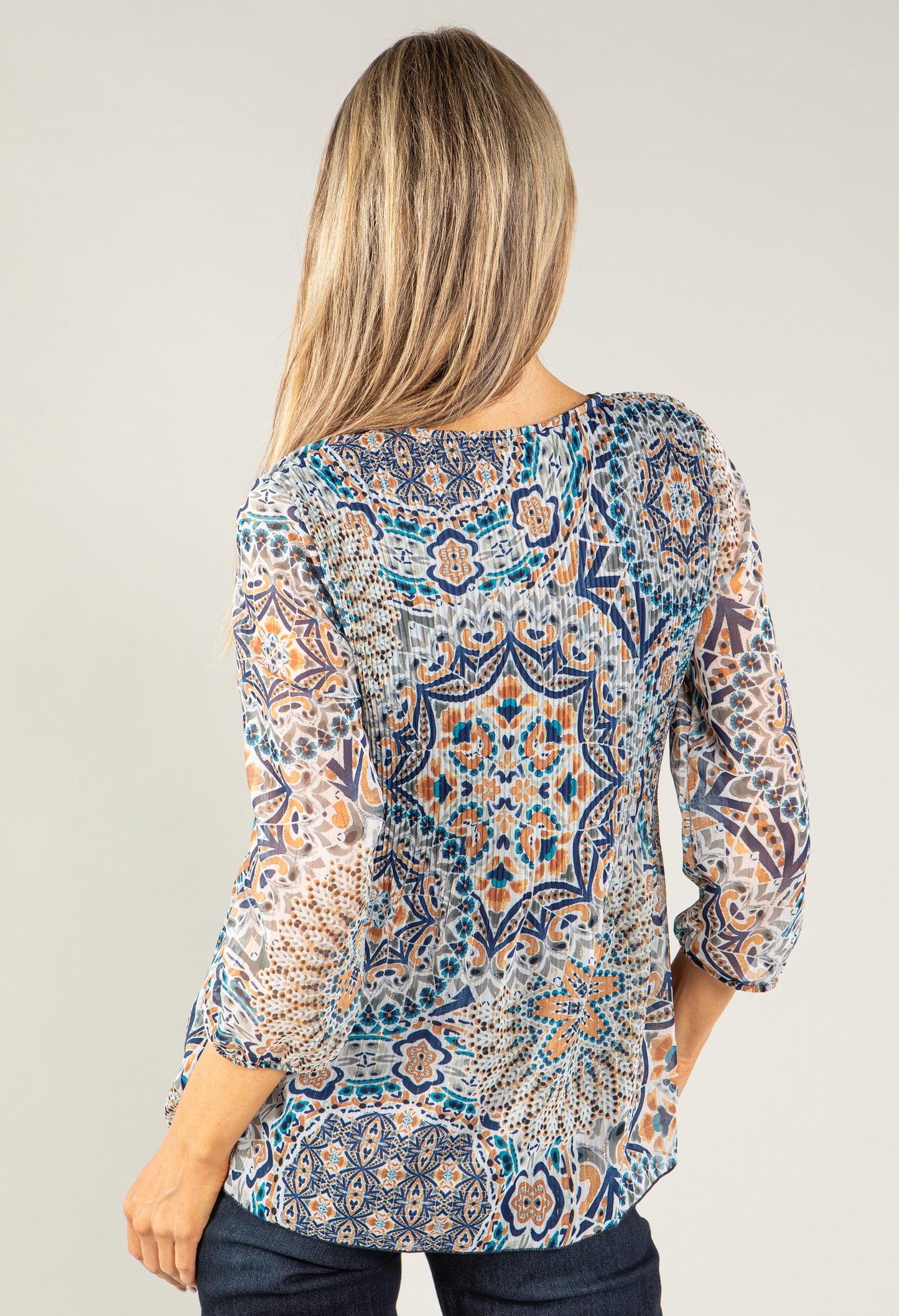 Abstract Print Plisse Pleat Top