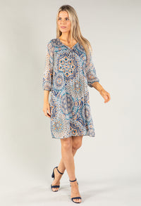 Abstract Print Plisse Pleat Dress