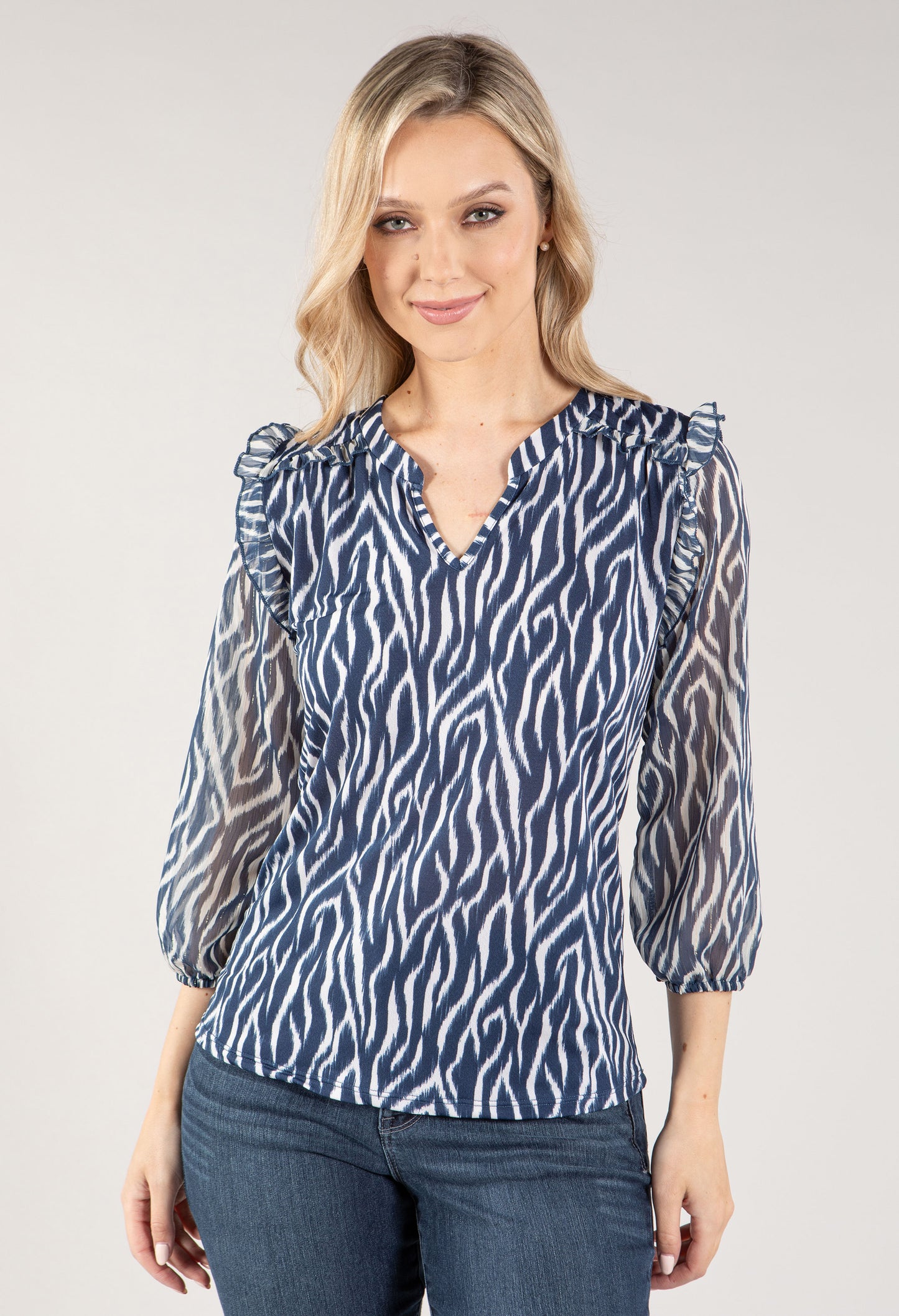 Wave Print V Neckline Top