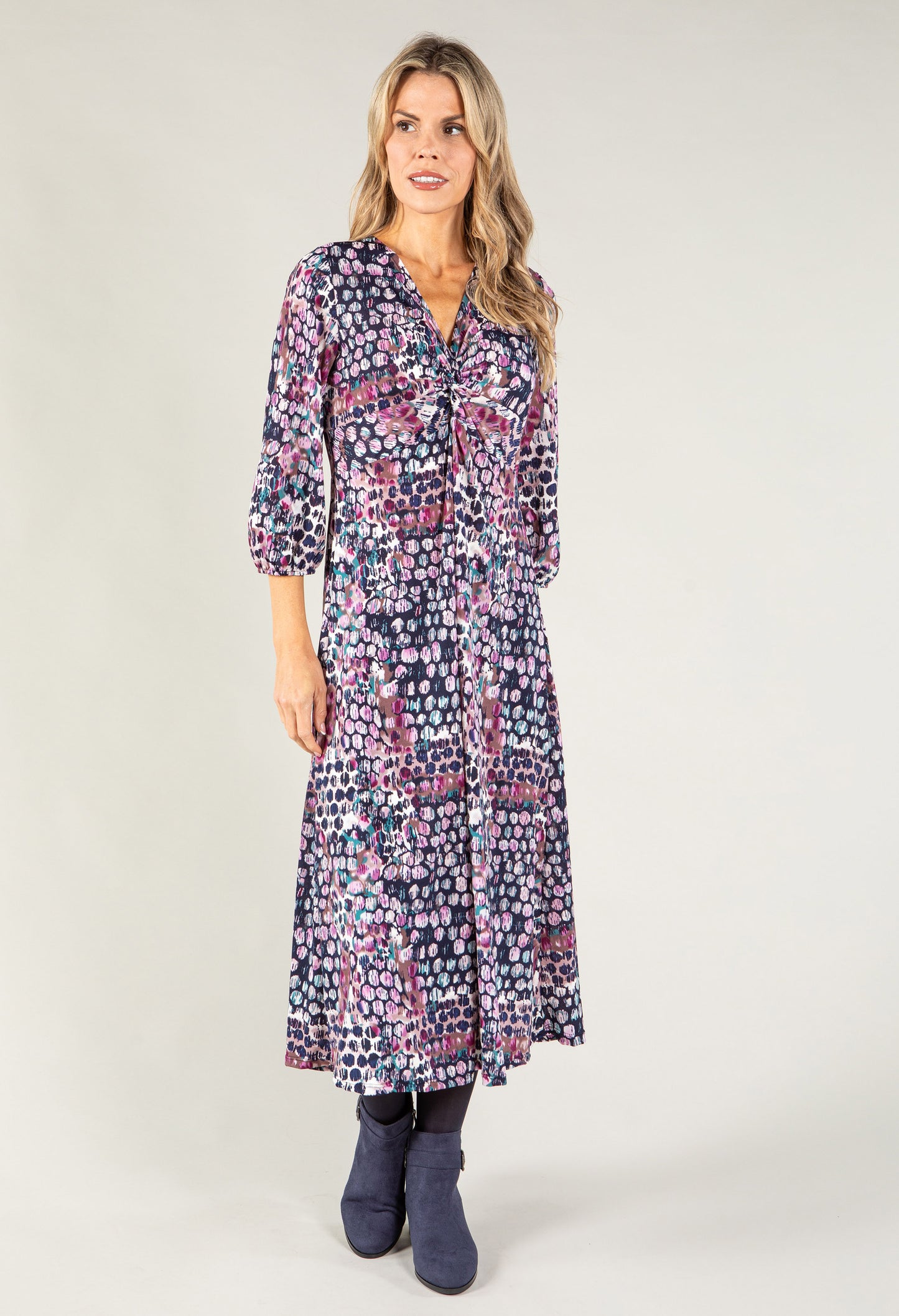 Abstract Print Knot Front Detail Dress