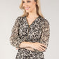 Leaf Print Zip V Neckline Top