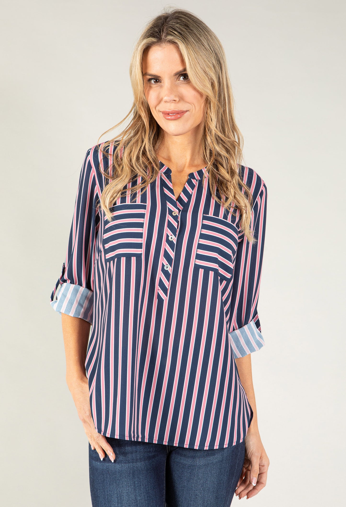 Striped V Neck Top