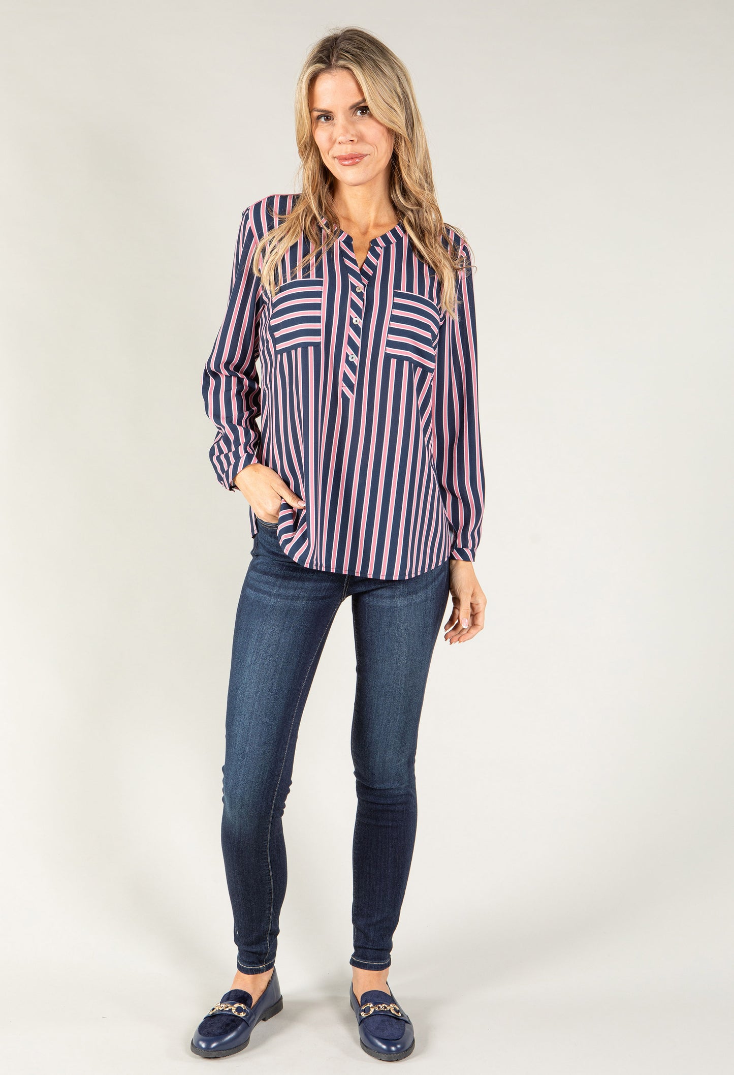 Striped V Neck Top