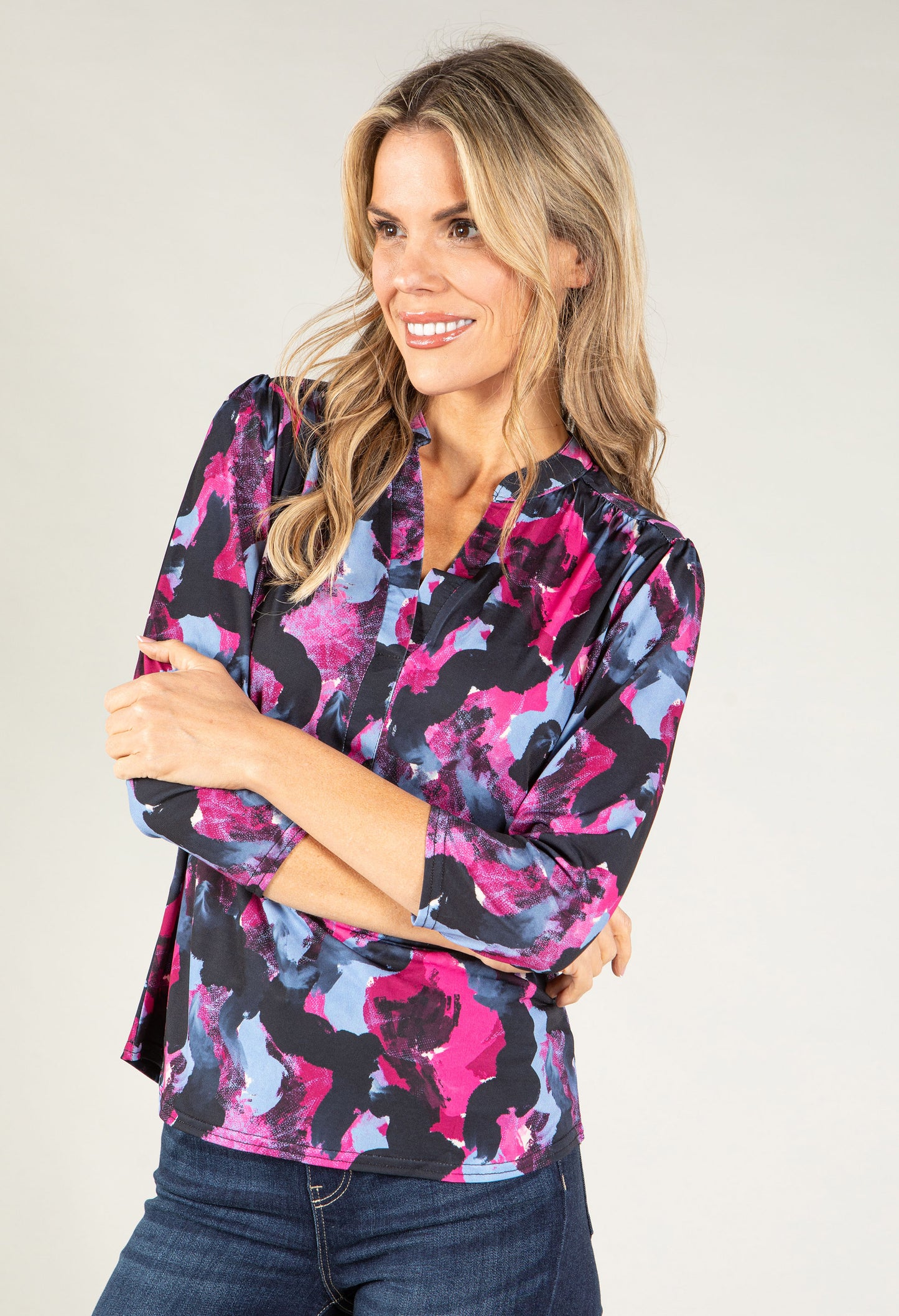 Mixed Print V Neckline Top