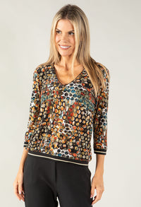 Circle Print V Neck Top