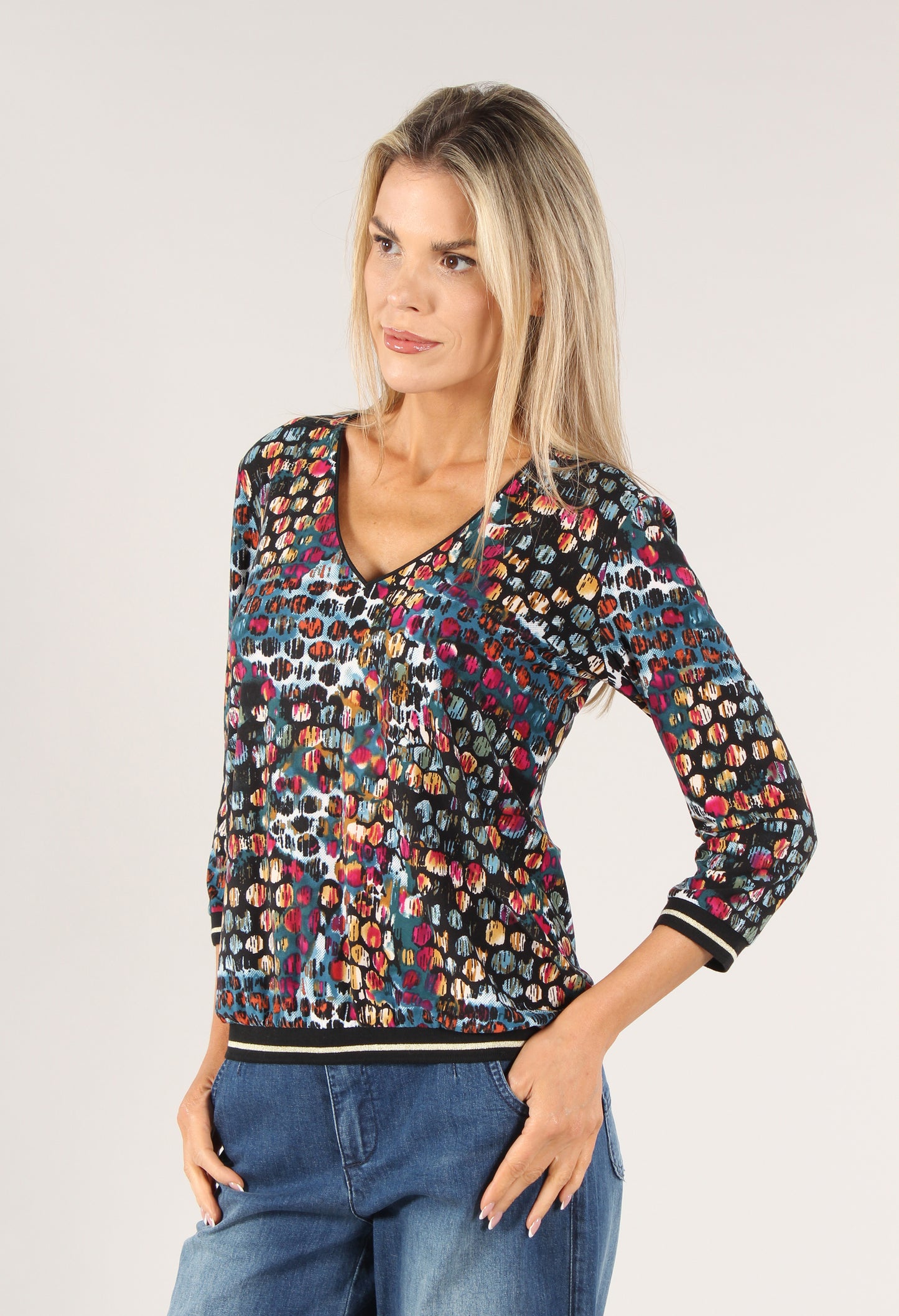 Circle Print V Neck Top