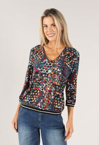 Circle Print V Neck Top