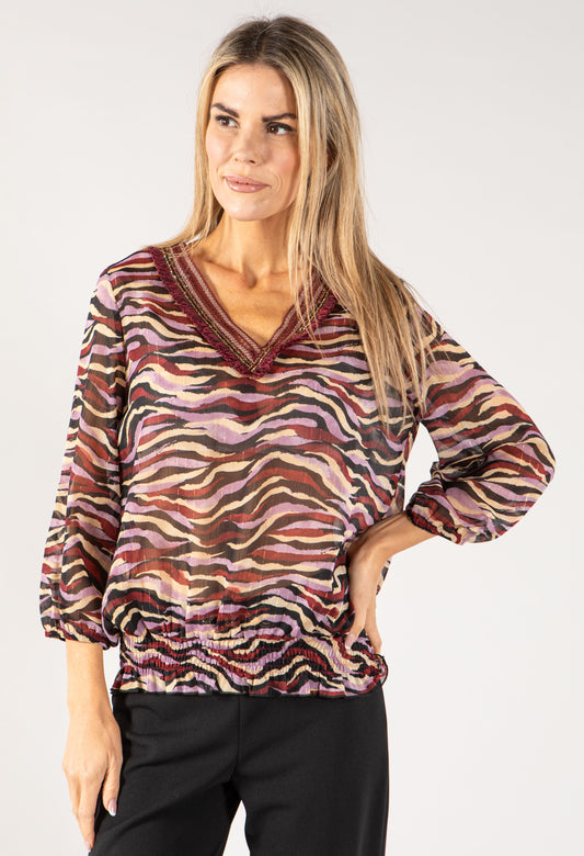 Zebra Print V Neckline Top