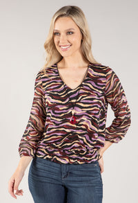 Zebra Print V Neck Top