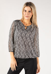 Abstract Print Eyelet Detail Top