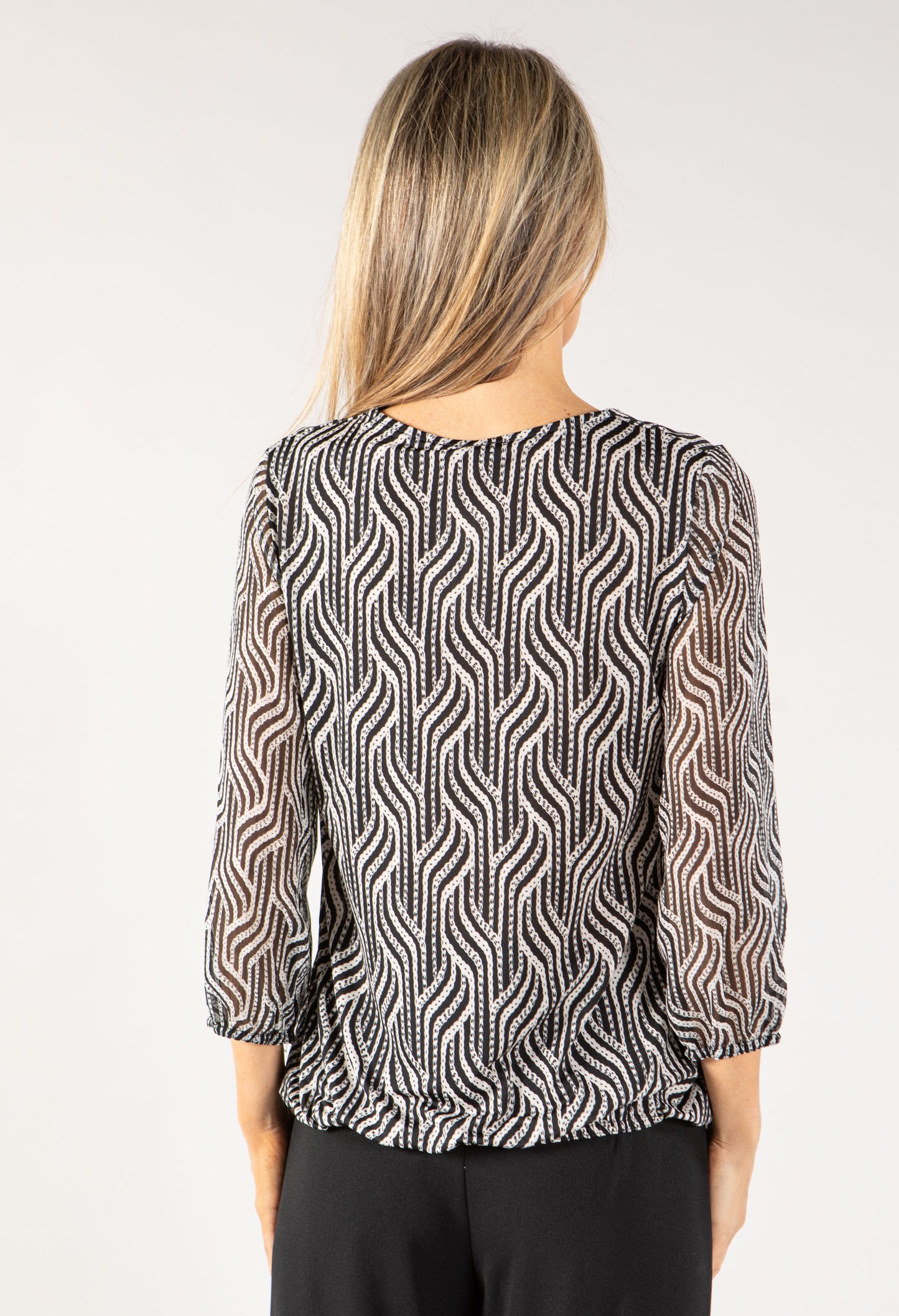 Abstract Print Eyelet Detail Top