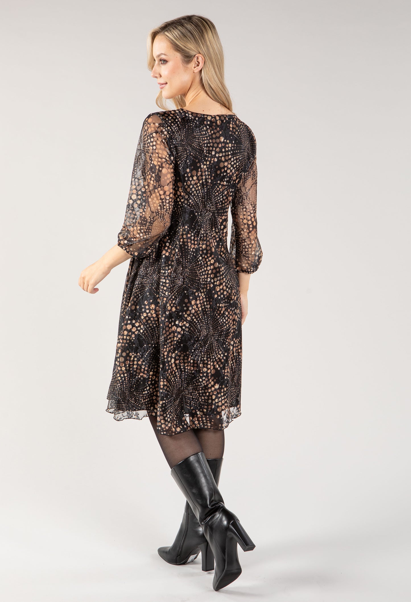 Printed Lace Buttoned Square Neck Dress