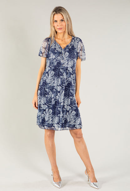 Lurex Floral Plisse Pleat Dress