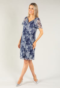 Lurex Floral Plisse Pleat Dress