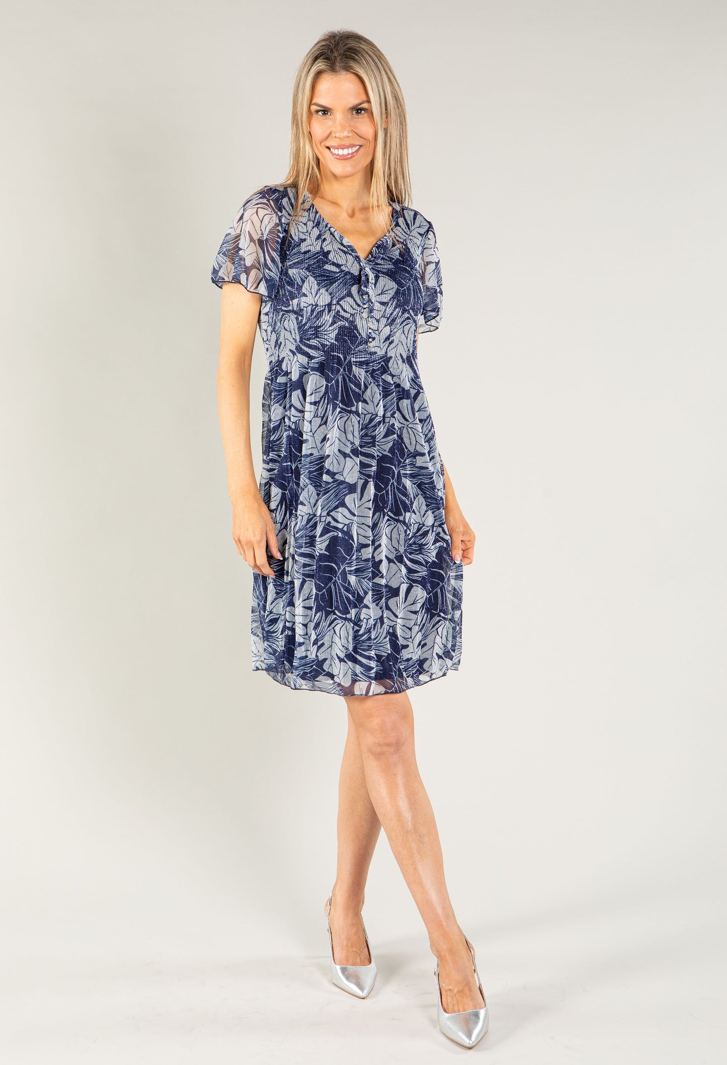 Lurex Floral Plisse Pleat Dress