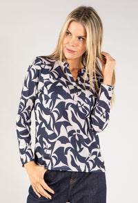 Abstract Print Buttoned Knit Top