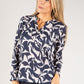 Abstract Print Buttoned Knit Top