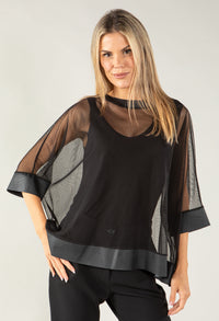 Leather Trim Mesh Top