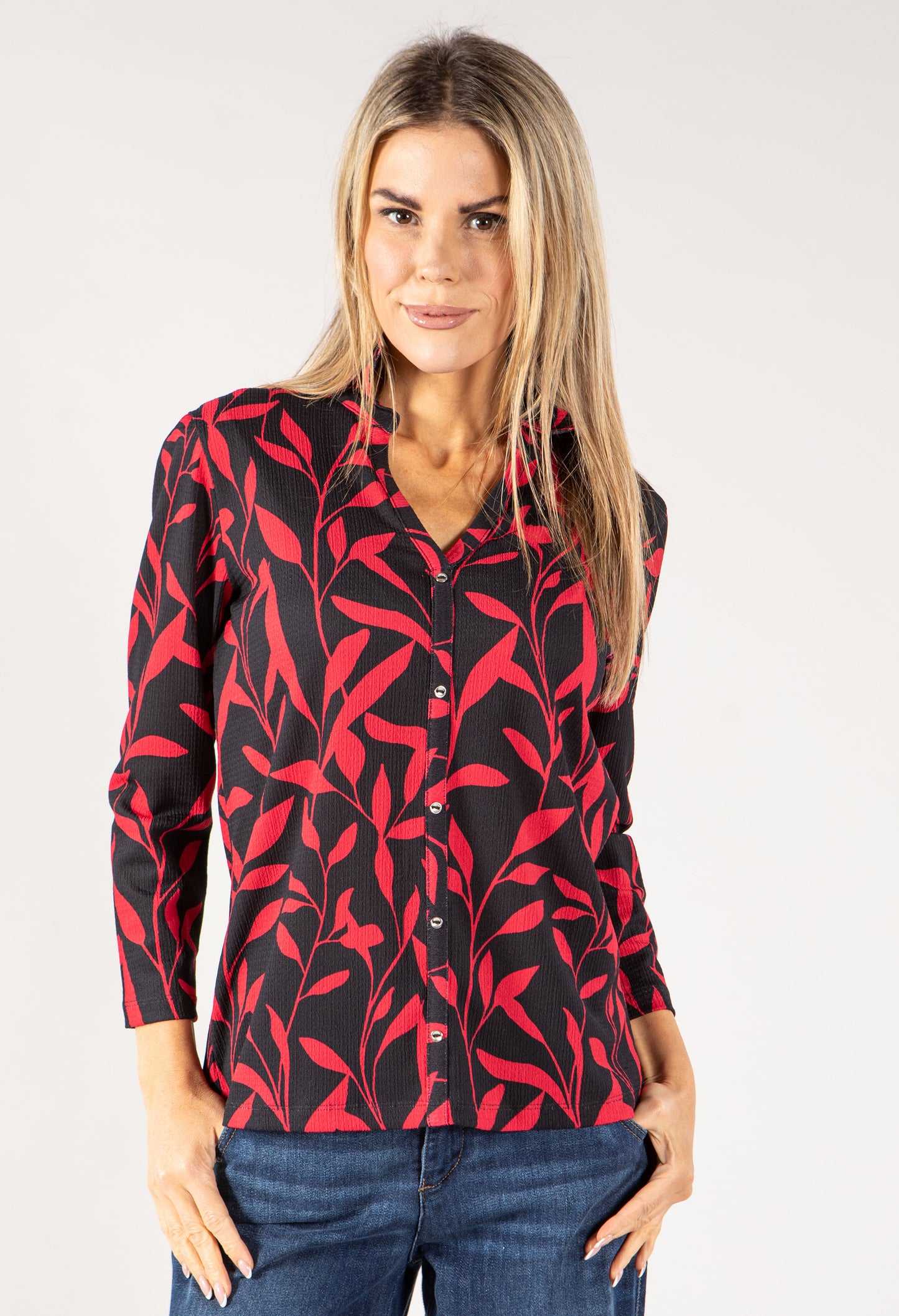 Leaf Print Button Down Top