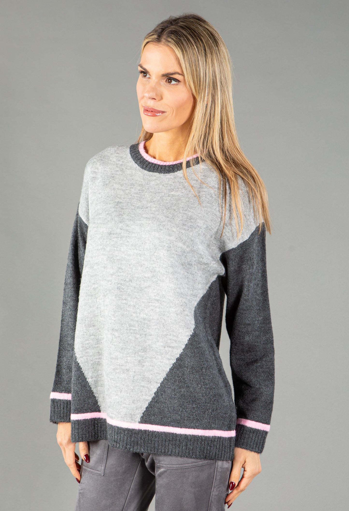 Super Soft Pink Trim Fine Knit Pullover