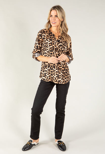 Leopard Print Buttoned V Neck