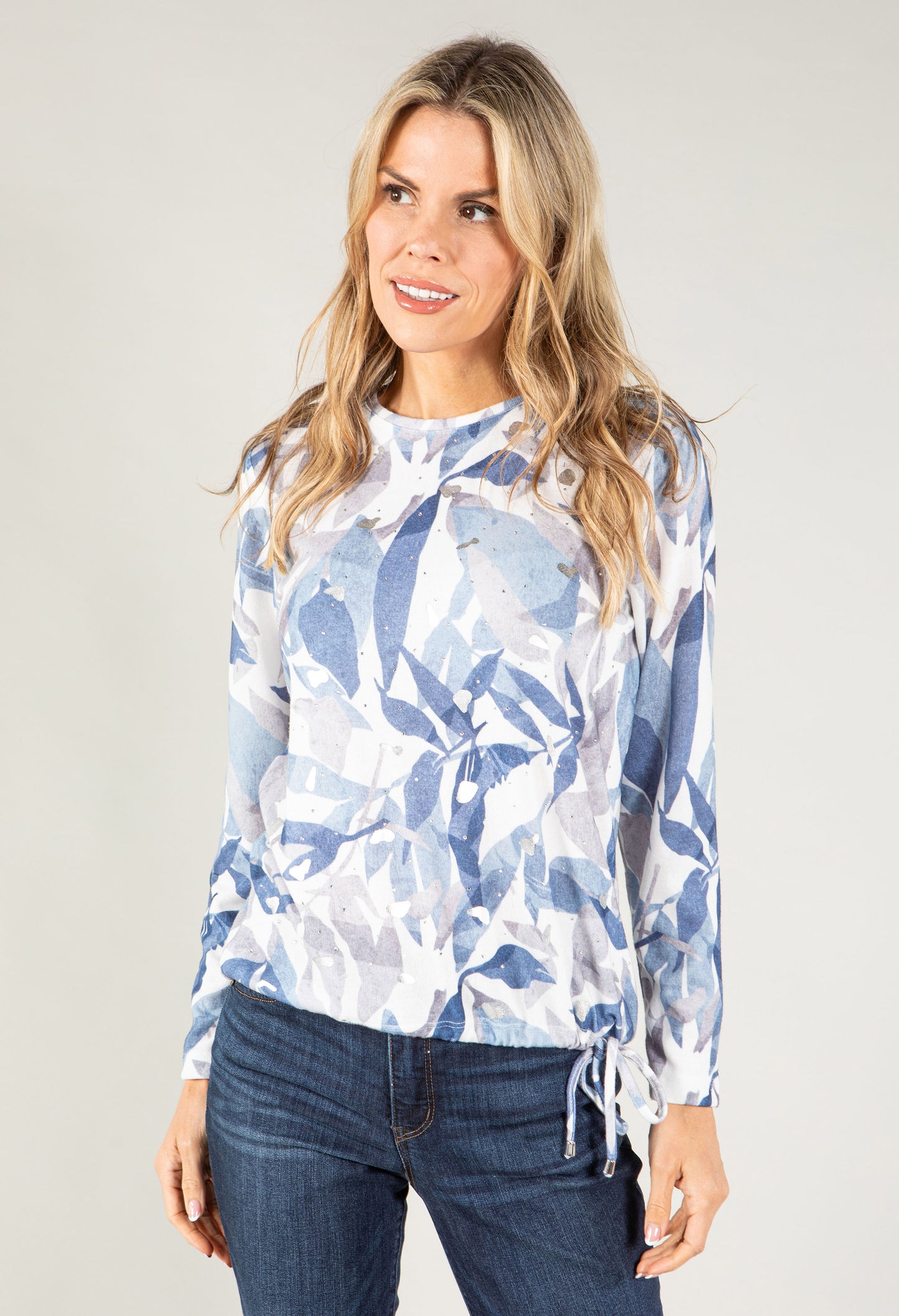 Leaf Print Lux Touch Knit Pullover