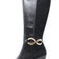 Gold Buckle Knee High Wedge Boots