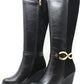 Gold Buckle Knee High Wedge Boots