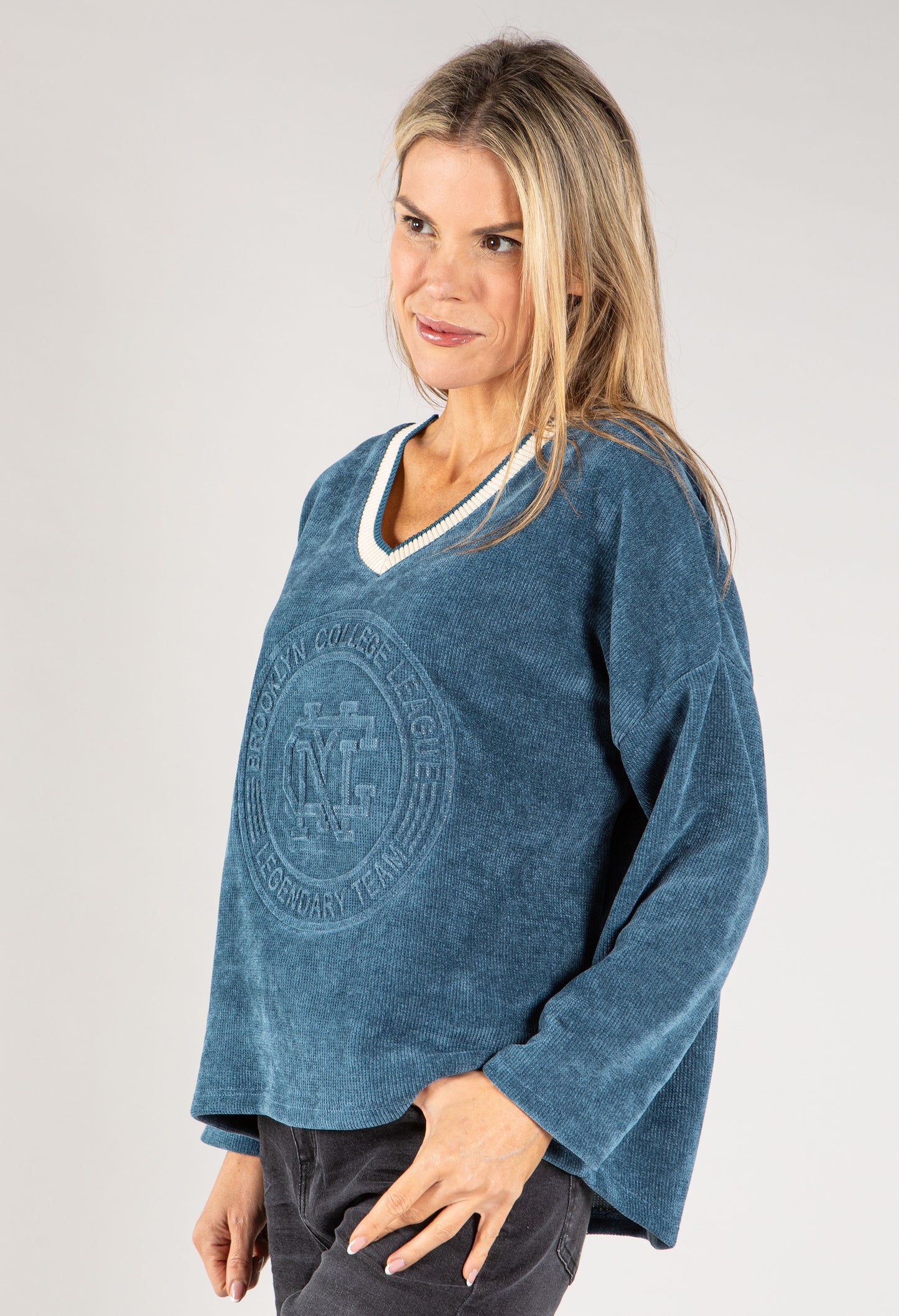 Cord Embellished V Neck Sweatshirt