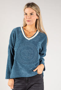 Cord Embellished V Neck Sweatshirt