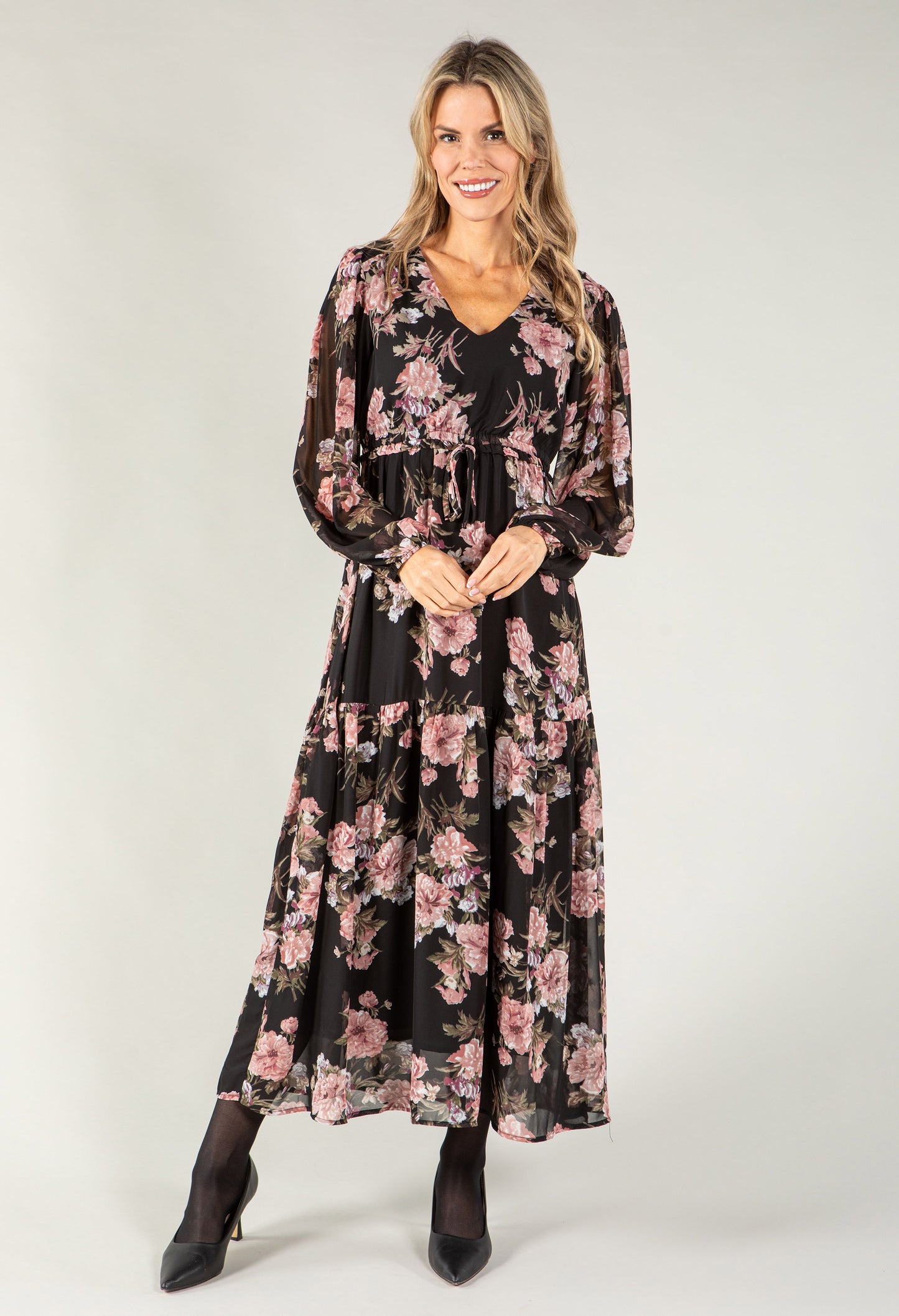 Floral Drawstring Waist Dress