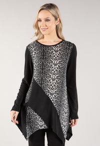 Leo Print Longline Knit Top