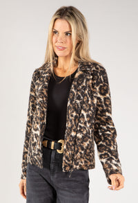 Boucle Leo Print Biker Jacket