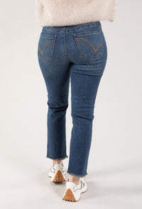 "Ab"solution High Rise Cascading Embroidered "D" Slim Straight Jean