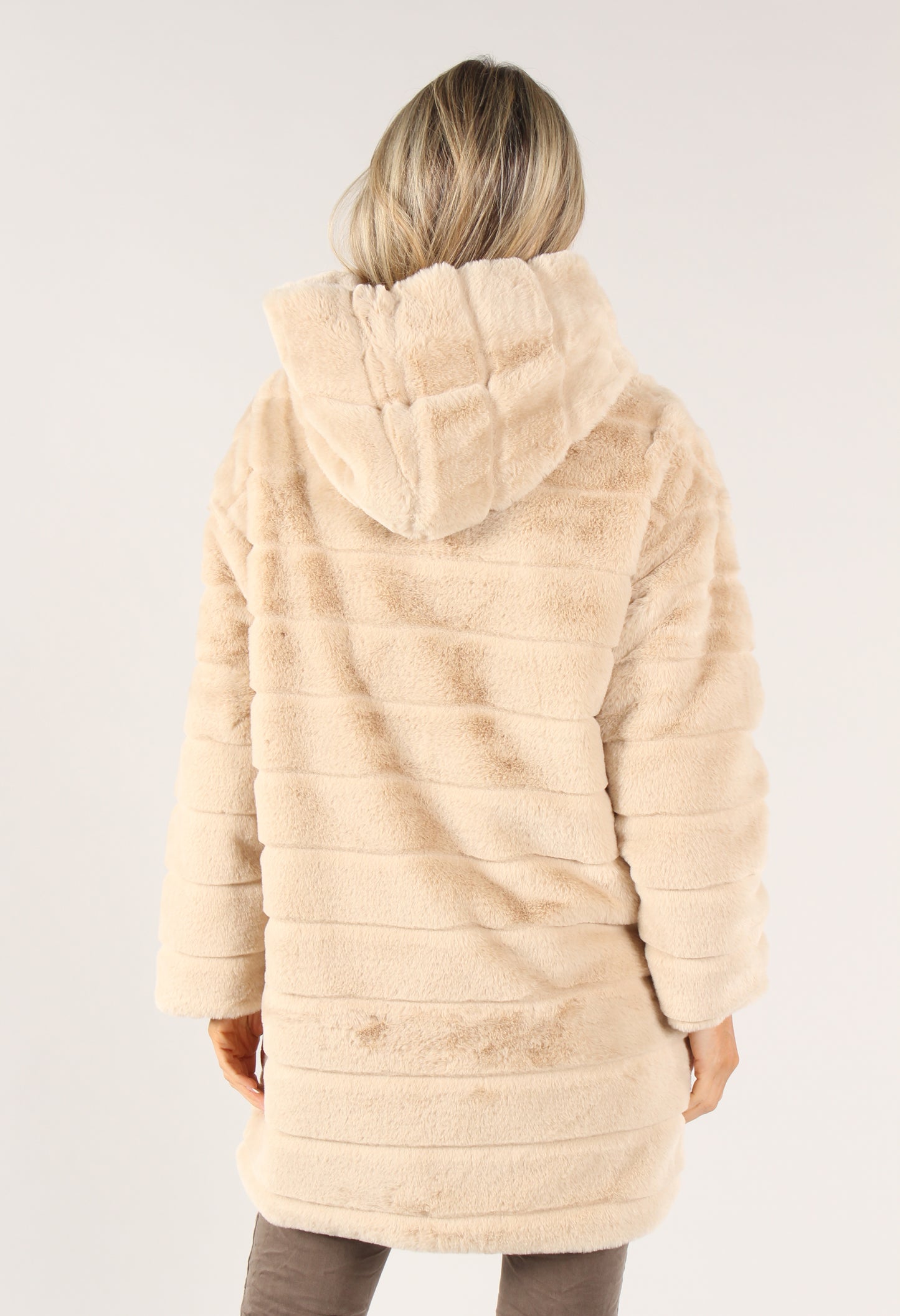 Longline Hooded Faux Fur Coat