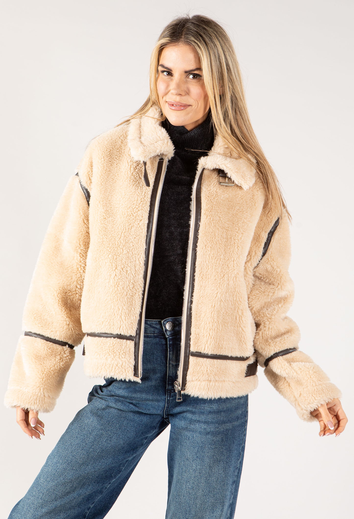 Teddy Contrast Trim Coat