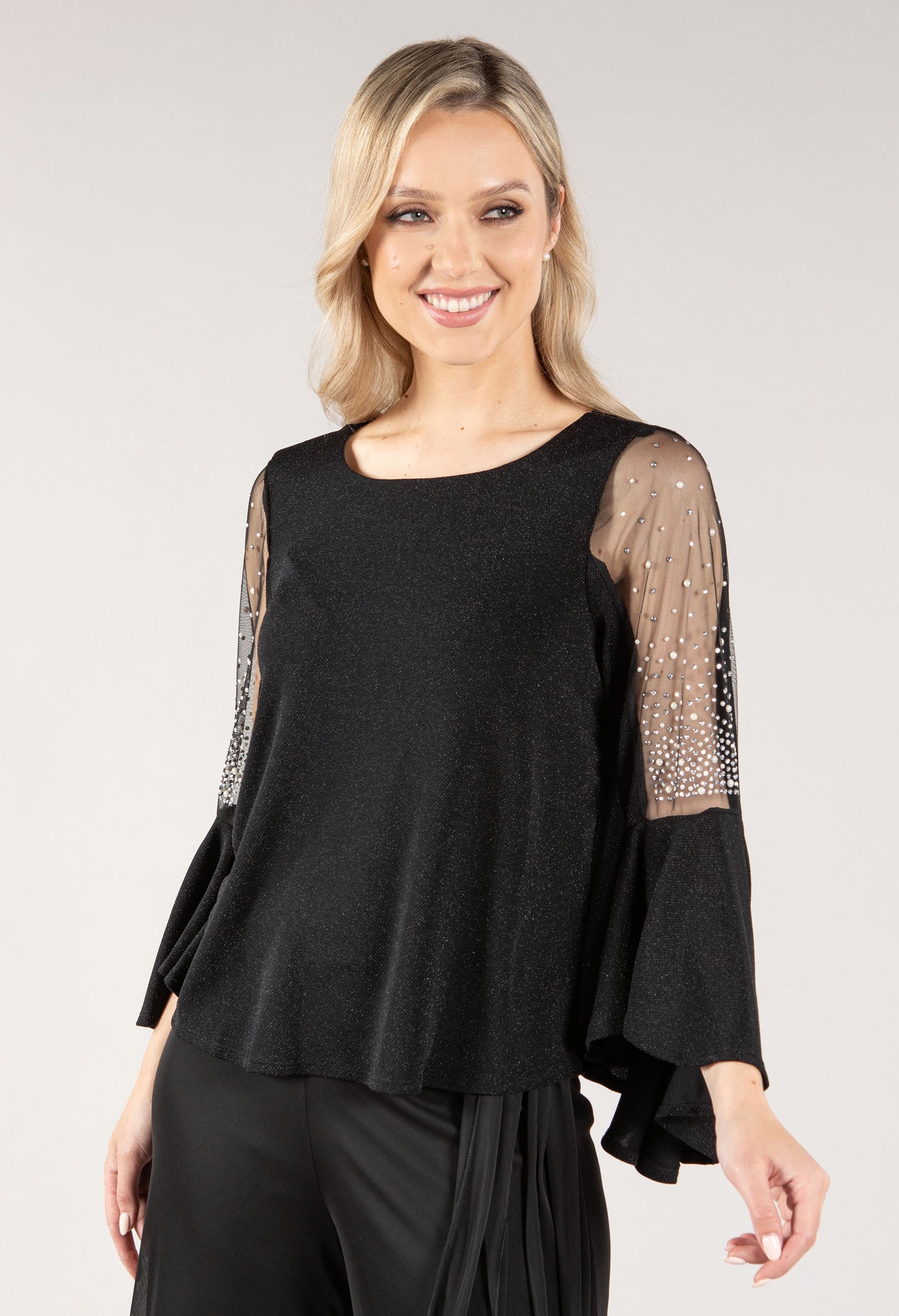 Pearl Detail Flare Sleeve Top