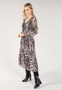 Abstract Zebra Print Plisse Pop Over Dress