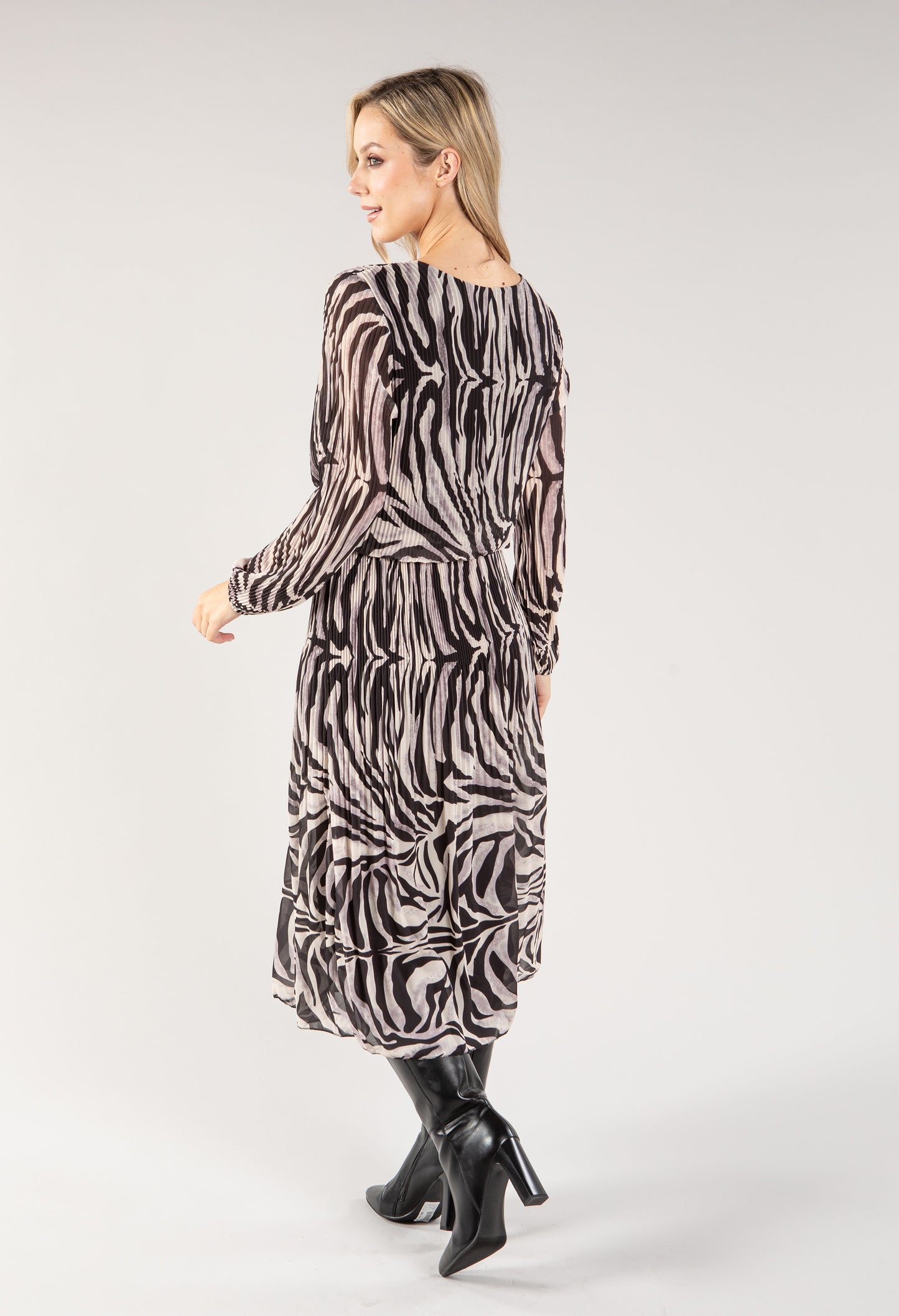 Abstract Zebra Print Plisse Pop Over Dress