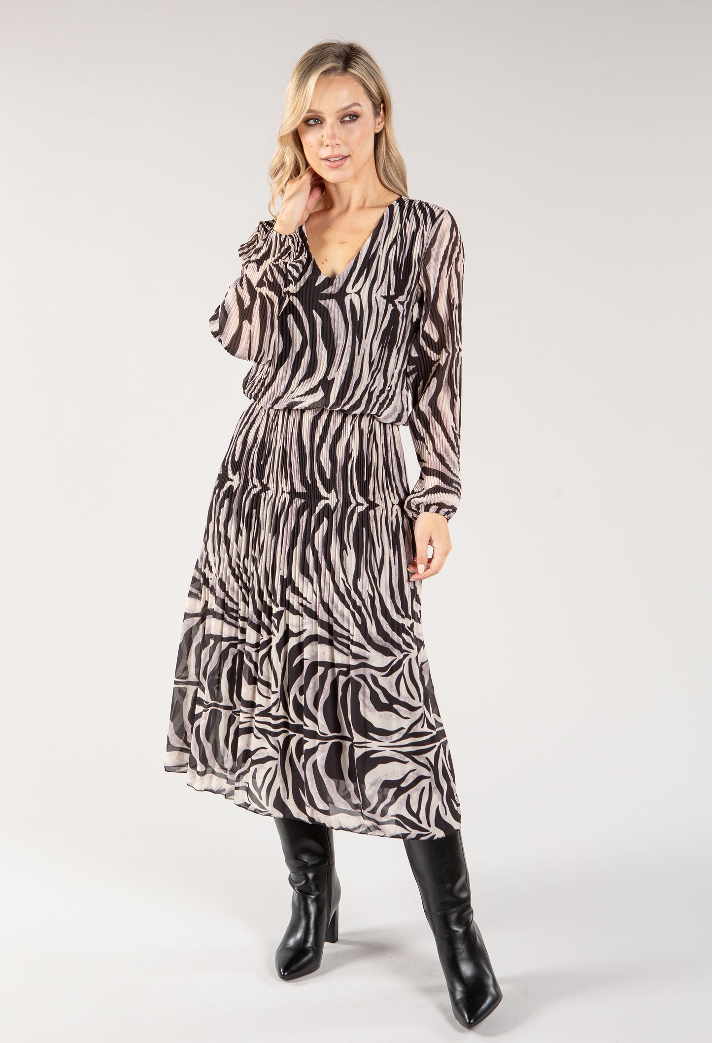 Abstract Zebra Print Plisse Pop Over Dress