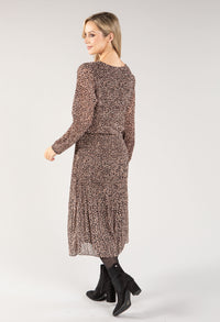 Animal Print Long Sleeve Plisse Pop Over Dress