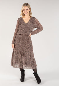 Animal Print Long Sleeve Plisse Pop Over Dress