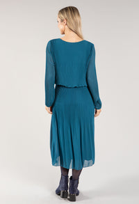 Plisse Pleated Long Sleeve Pop Over Dress